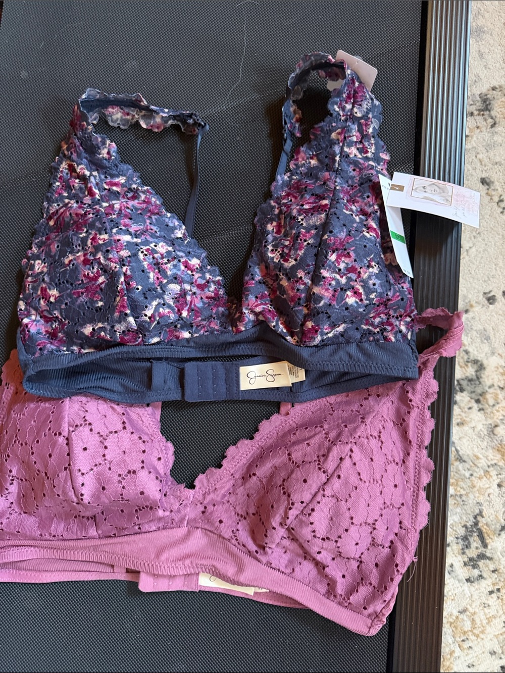 Jessica Simpson Floral Lace Bralettes in Navy and Mauve